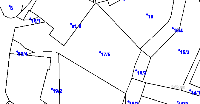 Parcela st. 17/5 v KÚ Skrýšov u Pelhřimova, Katastrální mapa