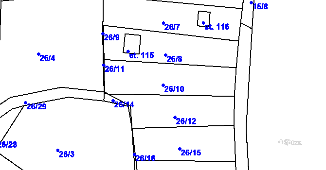 Parcela st. 26/10 v KÚ Skrýšov u Pelhřimova, Katastrální mapa