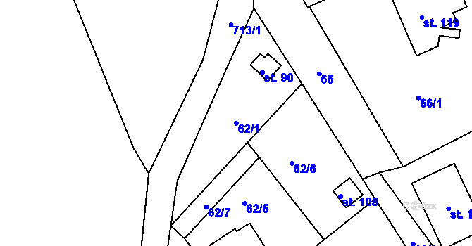 Parcela st. 62/1 v KÚ Skrýšov u Pelhřimova, Katastrální mapa