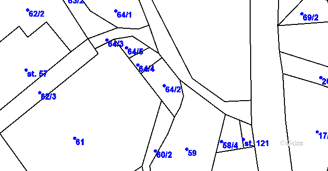 Parcela st. 64/2 v KÚ Skrýšov u Pelhřimova, Katastrální mapa