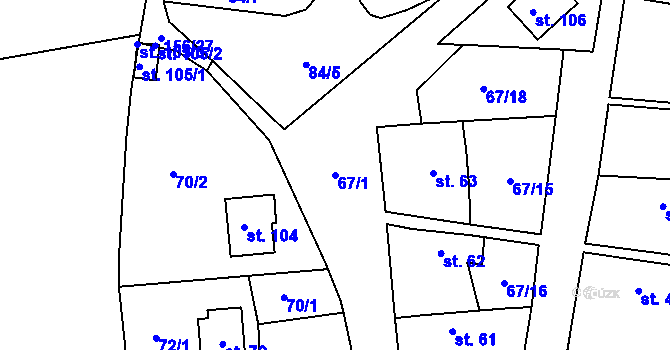 Parcela st. 67/1 v KÚ Skrýšov u Pelhřimova, Katastrální mapa
