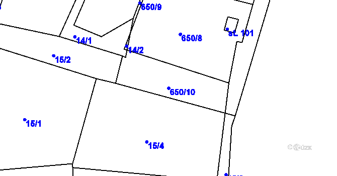 Parcela st. 650/10 v KÚ Skrýšov u Pelhřimova, Katastrální mapa
