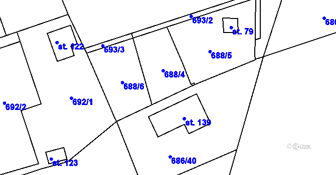 Parcela st. 686/3 v KÚ Skrýšov u Pelhřimova, Katastrální mapa