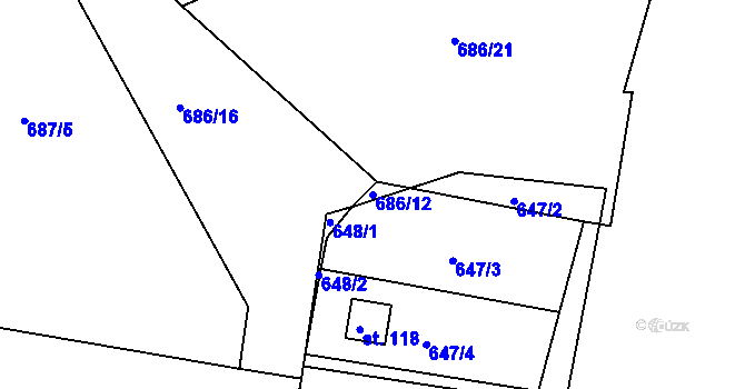 Parcela st. 686/12 v KÚ Skrýšov u Pelhřimova, Katastrální mapa