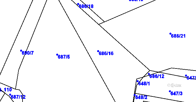 Parcela st. 686/16 v KÚ Skrýšov u Pelhřimova, Katastrální mapa