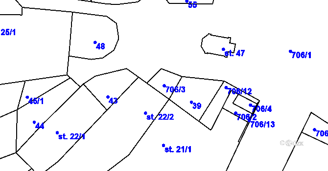 Parcela st. 706/3 v KÚ Skrýšov u Pelhřimova, Katastrální mapa