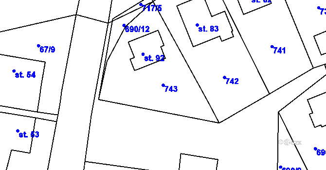 Parcela st. 743 v KÚ Skrýšov u Pelhřimova, Katastrální mapa