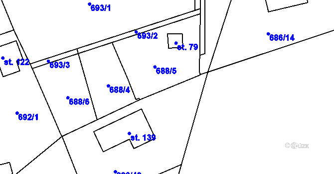 Parcela st. 686/29 v KÚ Skrýšov u Pelhřimova, Katastrální mapa