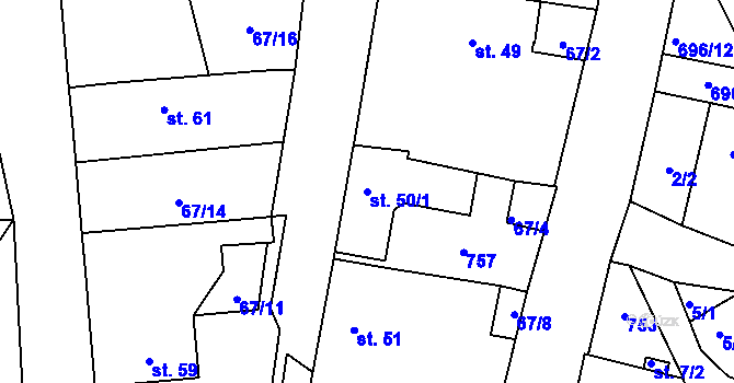 Parcela st. 50/1 v KÚ Skrýšov u Pelhřimova, Katastrální mapa