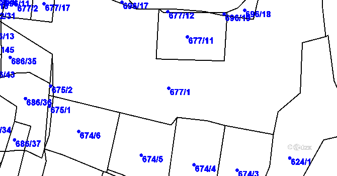 Parcela st. 677/1 v KÚ Skrýšov u Pelhřimova, Katastrální mapa