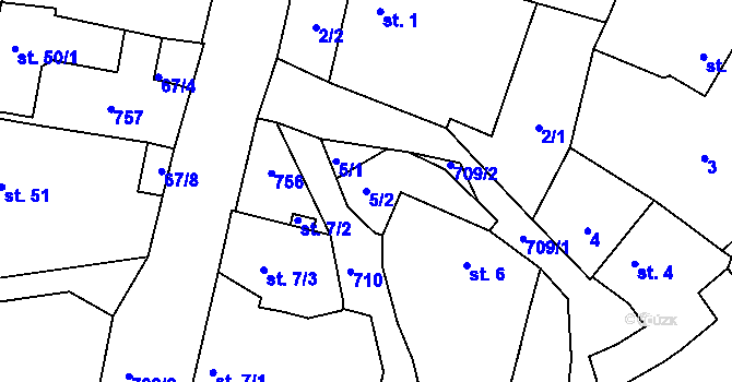 Parcela st. 5/2 v KÚ Skrýšov u Pelhřimova, Katastrální mapa