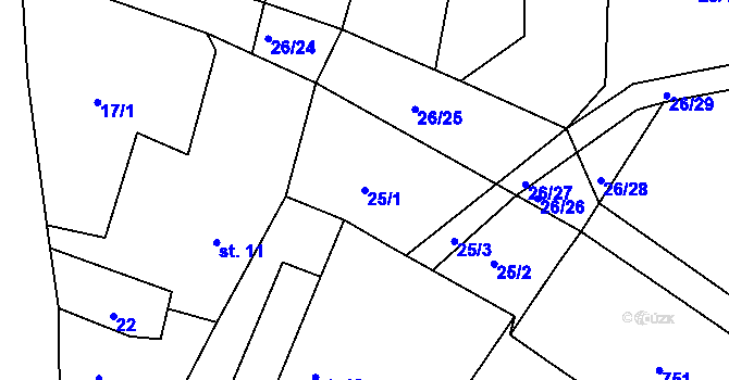 Parcela st. 25/1 v KÚ Skrýšov u Pelhřimova, Katastrální mapa
