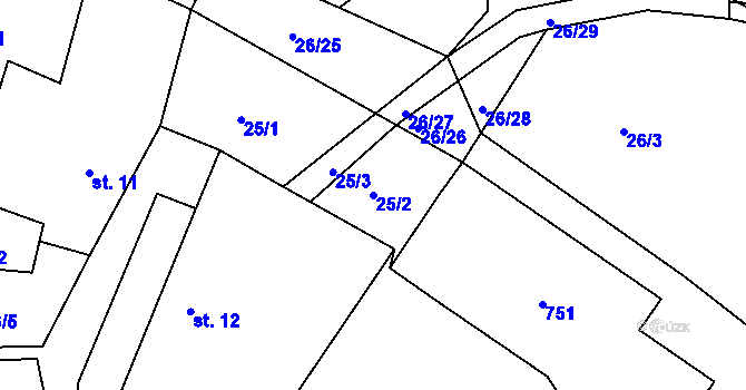 Parcela st. 25/2 v KÚ Skrýšov u Pelhřimova, Katastrální mapa