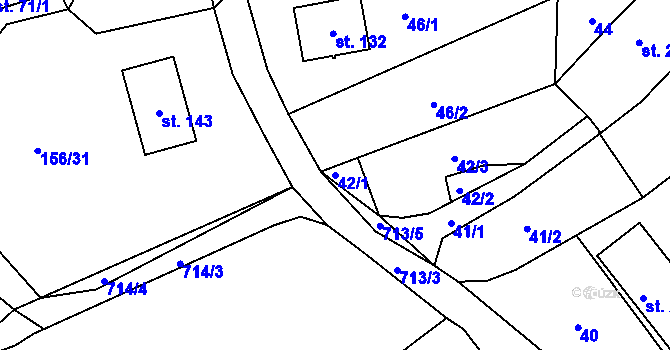 Parcela st. 42/1 v KÚ Skrýšov u Pelhřimova, Katastrální mapa