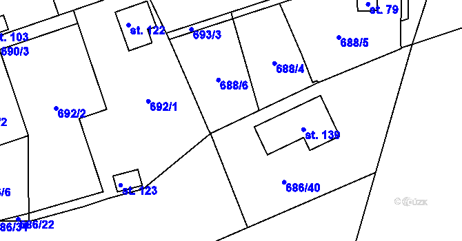 Parcela st. 686/42 v KÚ Skrýšov u Pelhřimova, Katastrální mapa