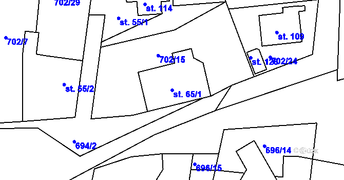 Parcela st. 65/1 v KÚ Skrýšov u Pelhřimova, Katastrální mapa
