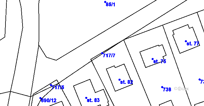 Parcela st. 717/7 v KÚ Skrýšov u Pelhřimova, Katastrální mapa