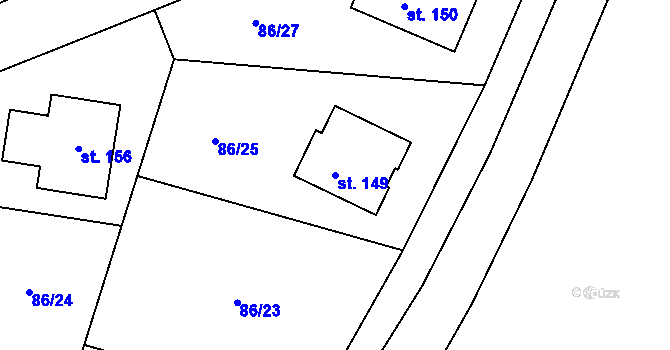 Parcela st. 149 v KÚ Skrýšov u Pelhřimova, Katastrální mapa