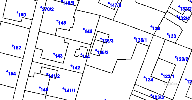 Parcela st. 136/2 v KÚ Skřečoň, Katastrální mapa