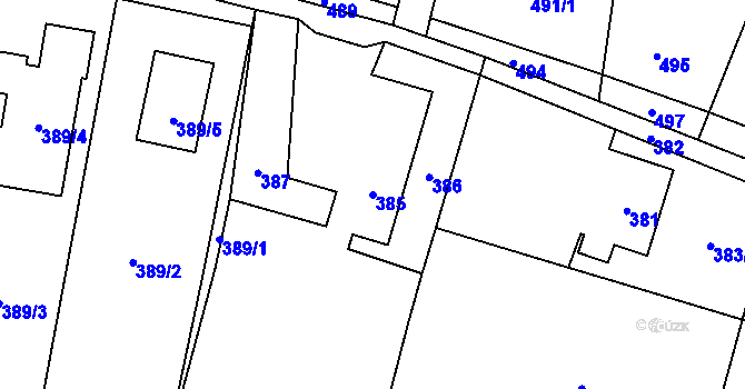 Parcela st. 385 v KÚ Skřečoň, Katastrální mapa