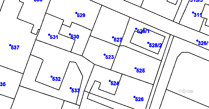 Parcela st. 523 v KÚ Skřečoň, Katastrální mapa