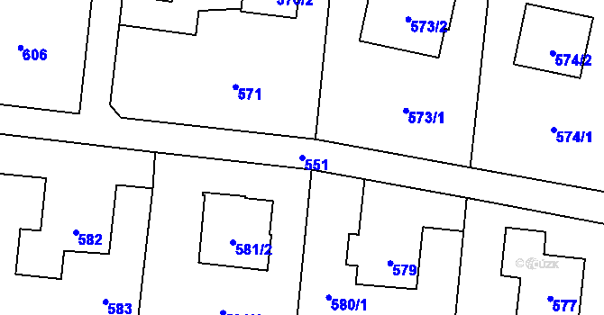 Parcela st. 551 v KÚ Skřečoň, Katastrální mapa