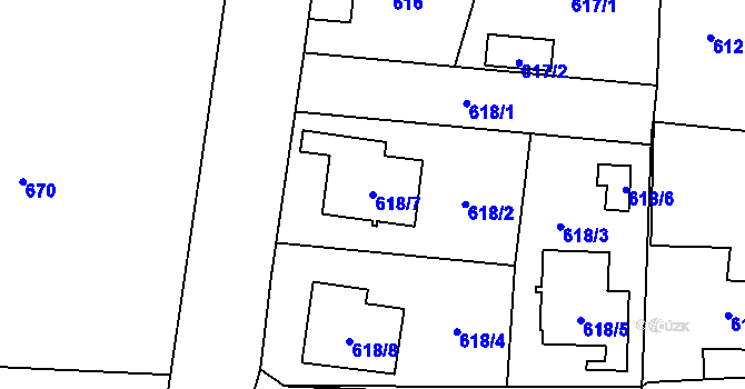 Parcela st. 618/7 v KÚ Skřečoň, Katastrální mapa