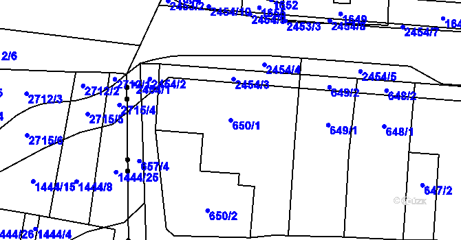Parcela st. 650/1 v KÚ Skřečoň, Katastrální mapa