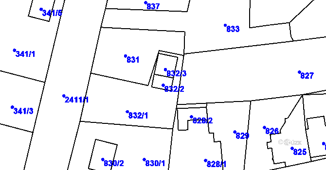 Parcela st. 832/2 v KÚ Skřečoň, Katastrální mapa