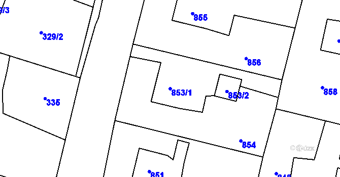 Parcela st. 853/1 v KÚ Skřečoň, Katastrální mapa