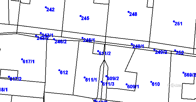 Parcela st. 611/2 v KÚ Skřečoň, Katastrální mapa