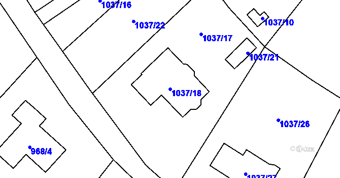 Parcela st. 1037/18 v KÚ Skřečoň, Katastrální mapa