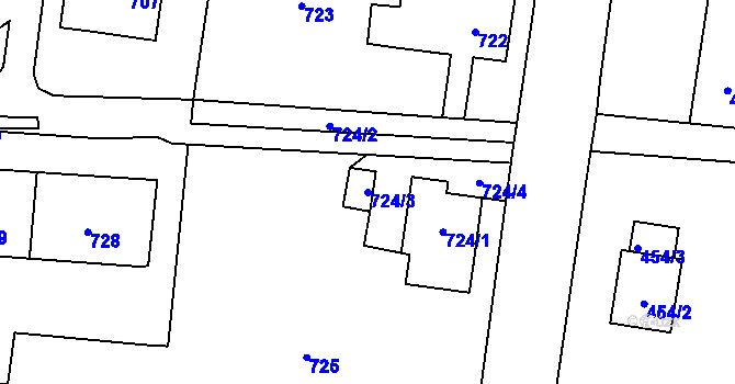 Parcela st. 724/3 v KÚ Skřečoň, Katastrální mapa