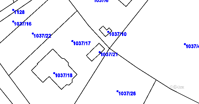 Parcela st. 1037/21 v KÚ Skřečoň, Katastrální mapa