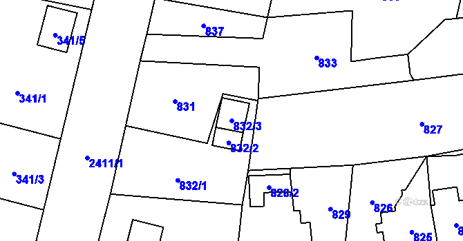Parcela st. 832/3 v KÚ Skřečoň, Katastrální mapa