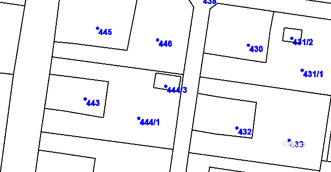 Parcela st. 444/3 v KÚ Skřečoň, Katastrální mapa