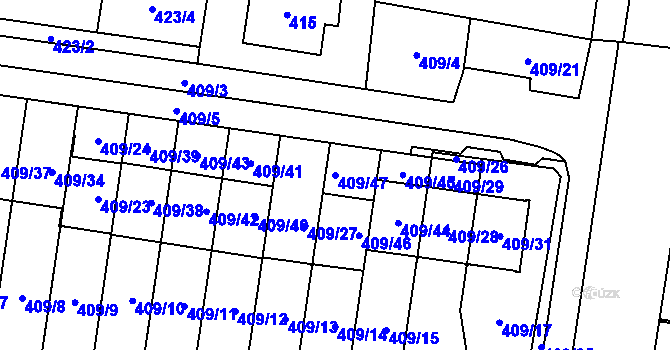 Parcela st. 409/47 v KÚ Skřečoň, Katastrální mapa