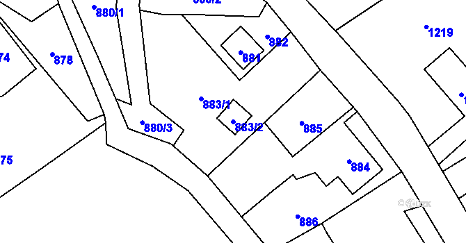 Parcela st. 883/2 v KÚ Skřečoň, Katastrální mapa