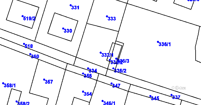 Parcela st. 332/1 v KÚ Skřečoň, Katastrální mapa