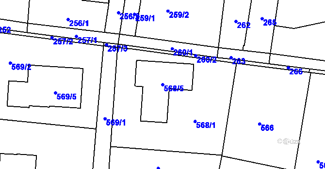 Parcela st. 568/5 v KÚ Skřečoň, Katastrální mapa