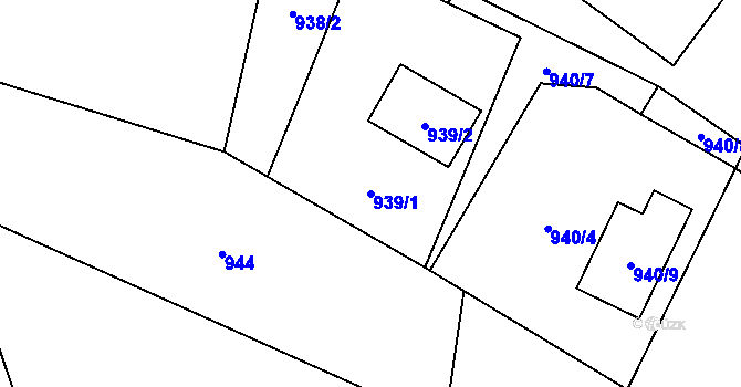 Parcela st. 939/1 v KÚ Skřečoň, Katastrální mapa