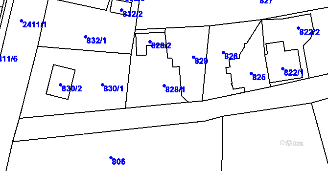 Parcela st. 828/1 v KÚ Skřečoň, Katastrální mapa