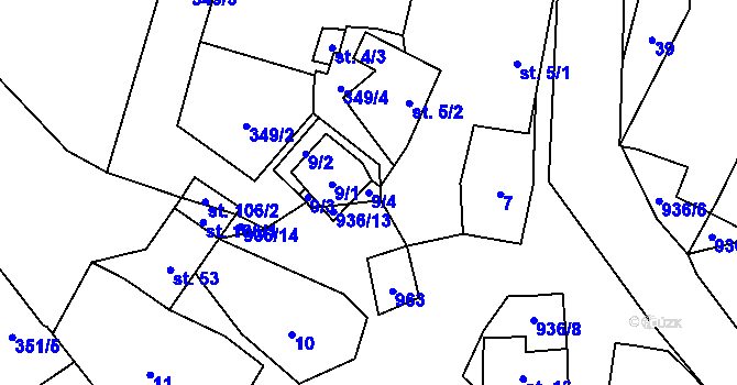 Parcela st. 9/4 v KÚ Skřinářov, Katastrální mapa