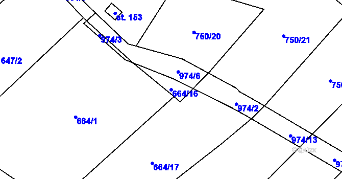 Parcela st. 664/16 v KÚ Skřinářov, Katastrální mapa