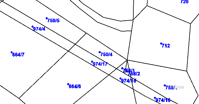 Parcela st. 750/4 v KÚ Skřinářov, Katastrální mapa