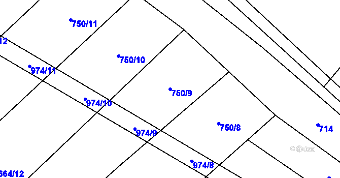 Parcela st. 750/9 v KÚ Skřinářov, Katastrální mapa