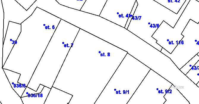 Parcela st. 8 v KÚ Skřinářov, Katastrální mapa