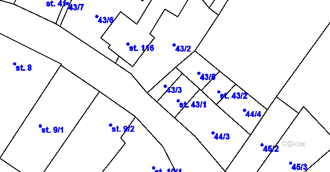 Parcela st. 43/3 v KÚ Skřinářov, Katastrální mapa