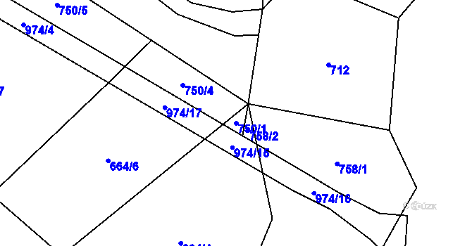 Parcela st. 750/1 v KÚ Skřinářov, Katastrální mapa