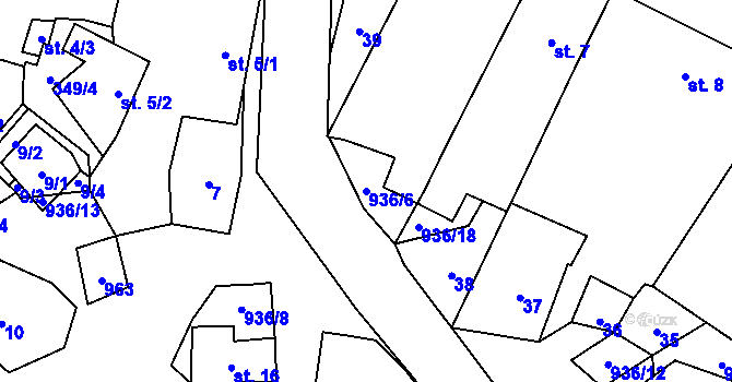 Parcela st. 936/6 v KÚ Skřinářov, Katastrální mapa